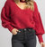 Fuzzy Open Neck Turtleneck Sweater In Red