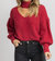 Fuzzy Open Neck Turtleneck Sweater In Red - Red