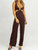 Halter Tie Sleeveless Jumpsuit In Chocolate - Chocolate