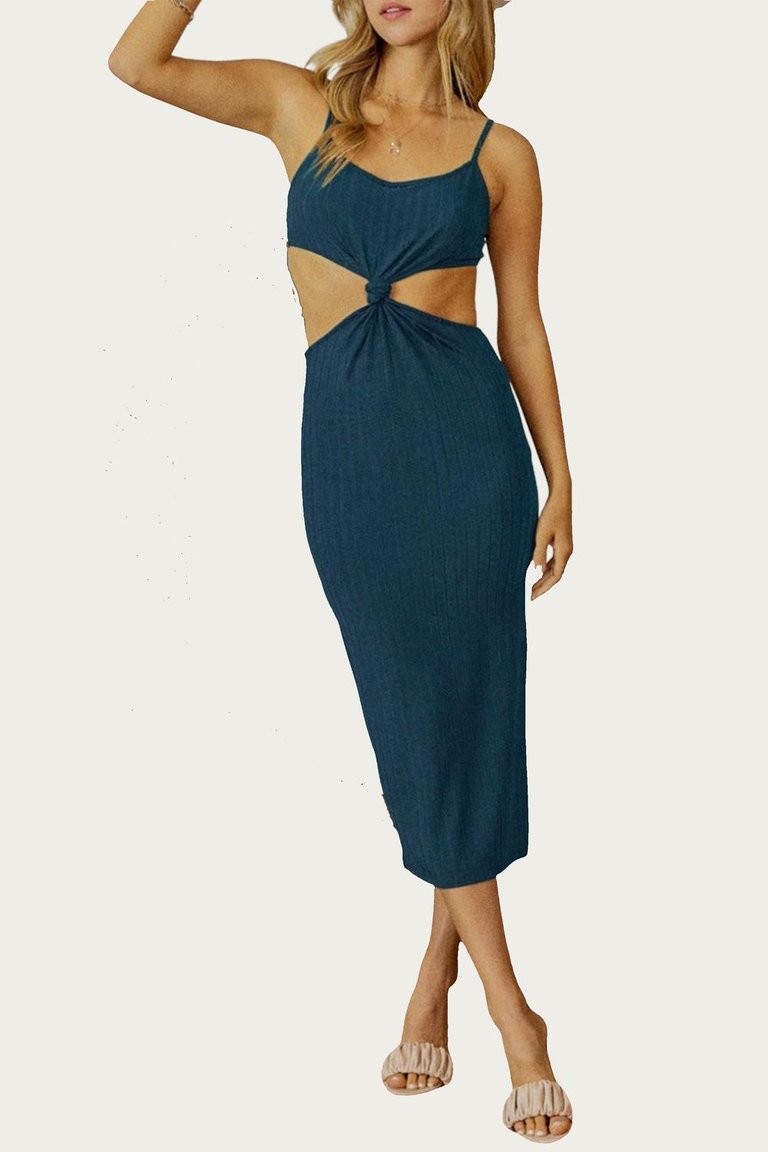 Knotted Cutout Midi Dress In Teal - Teal