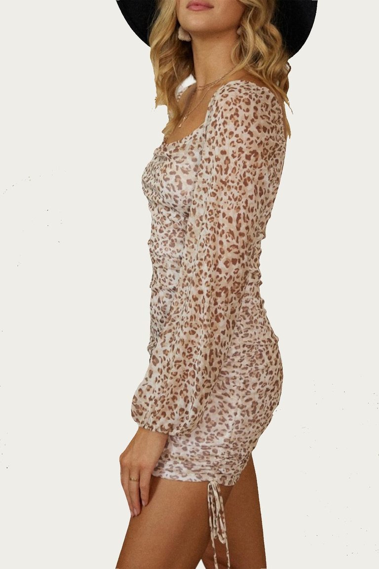 Leopard Mesh Mini Dress In Taupe/mocha