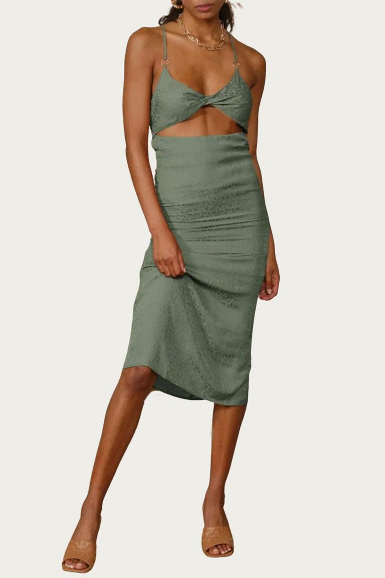 Leopard Satin-Jacquard Twisted Cutout Midi Dress In Sage - Sage