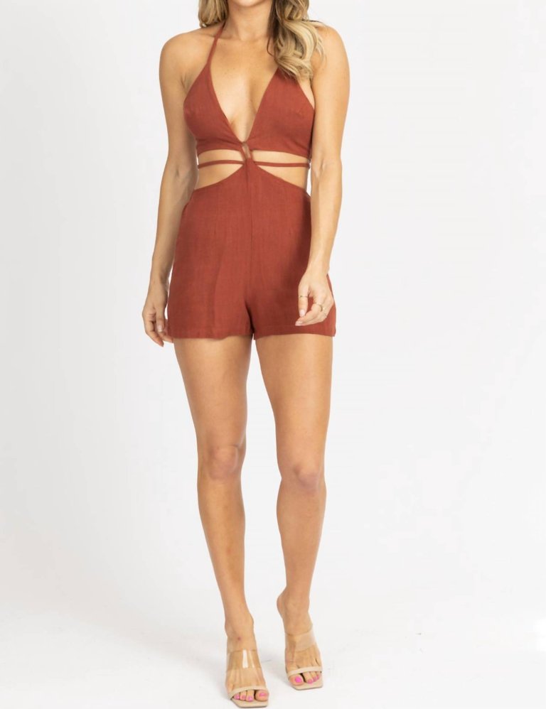 Multi-Way Cutout Tie Back Romper In Cinnamon - Cinnamon