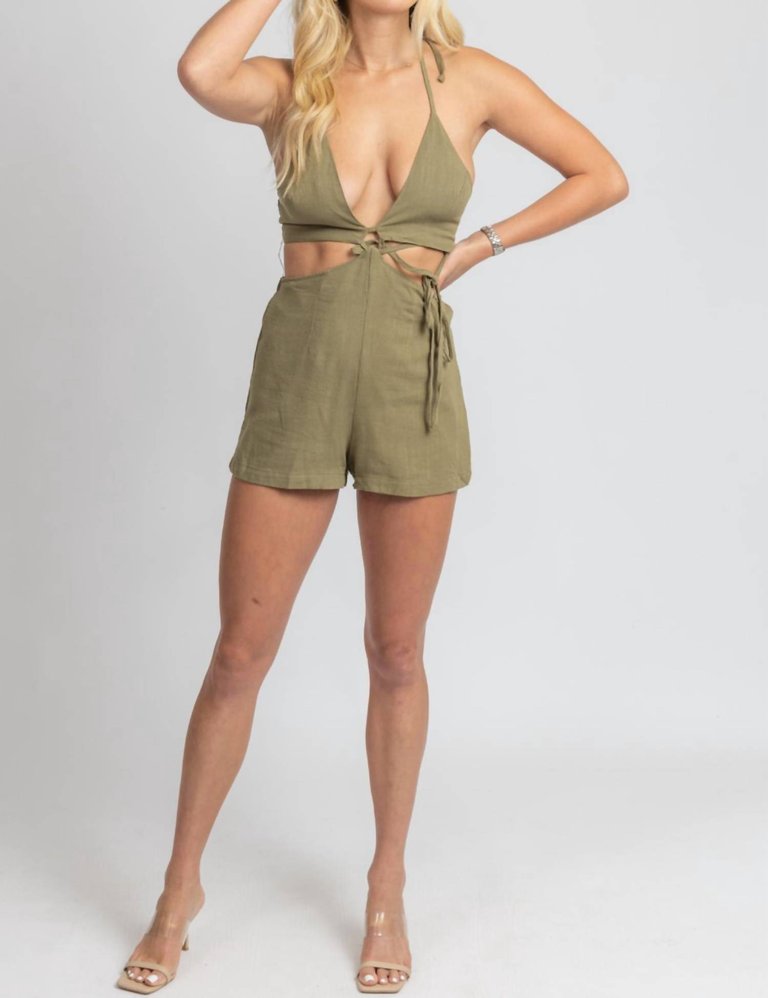 Multi-Way Cutout Tie Romper In Olive - Olive