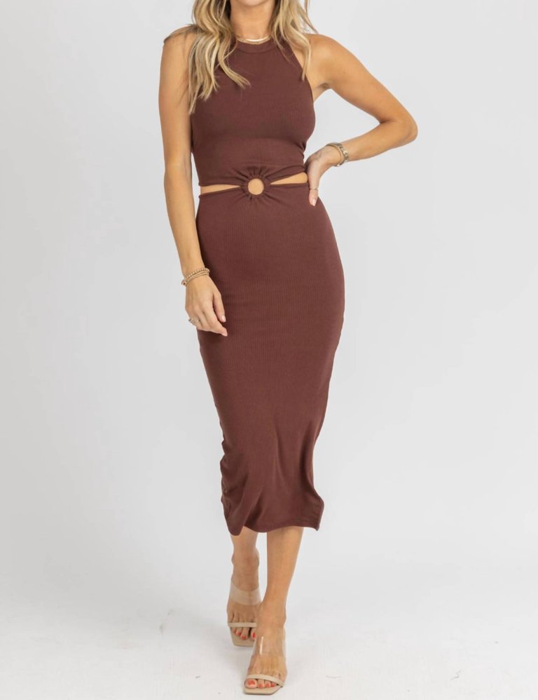 O-Ring Halter Tie Midi Dress In Mocha