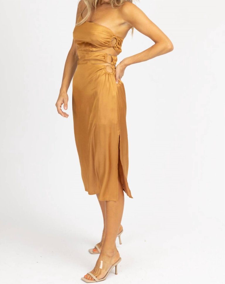 O-Ring Satin One Shoulder Midi Dress In Caramel