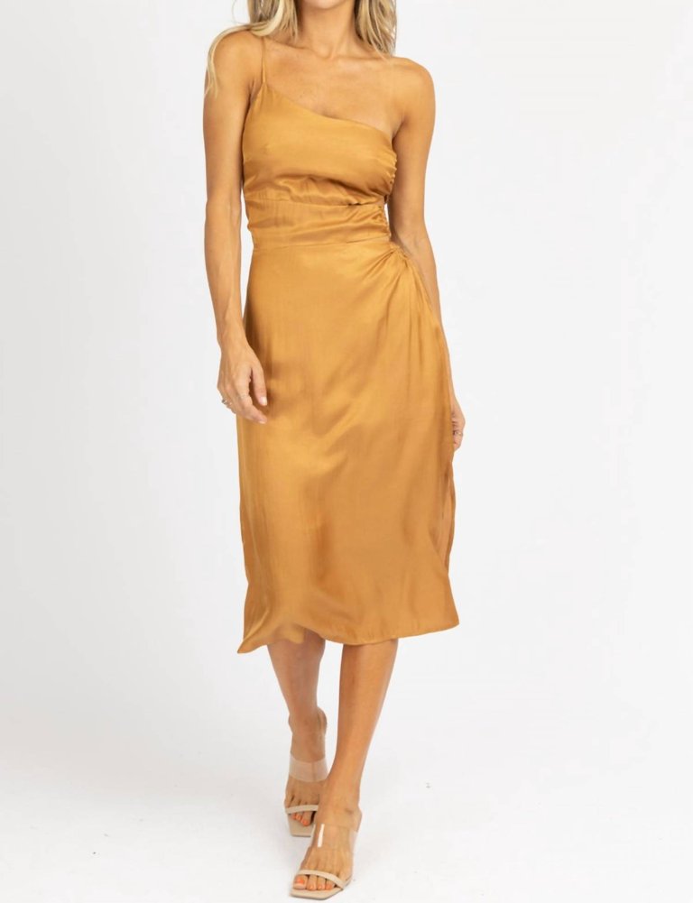 O-Ring Satin One Shoulder Midi Dress In Caramel - Caramel