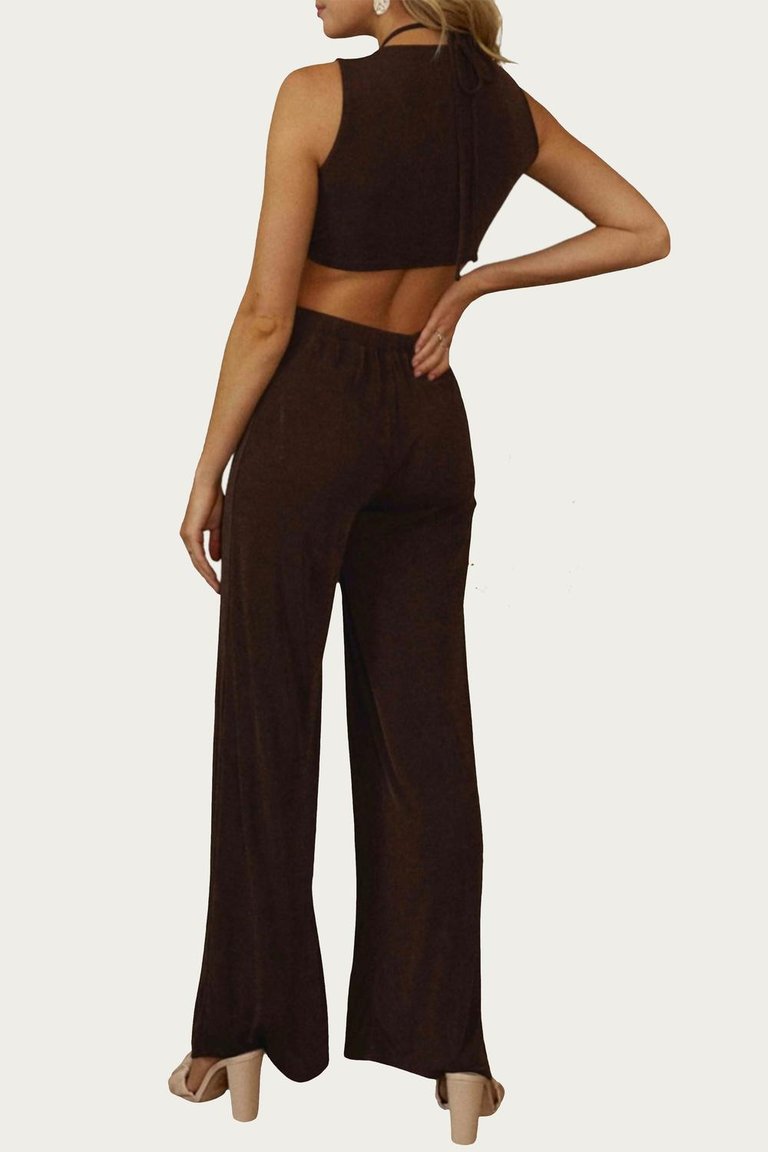 Open-Back Cutout Jersey Jumpsuit In Dark Chocolate