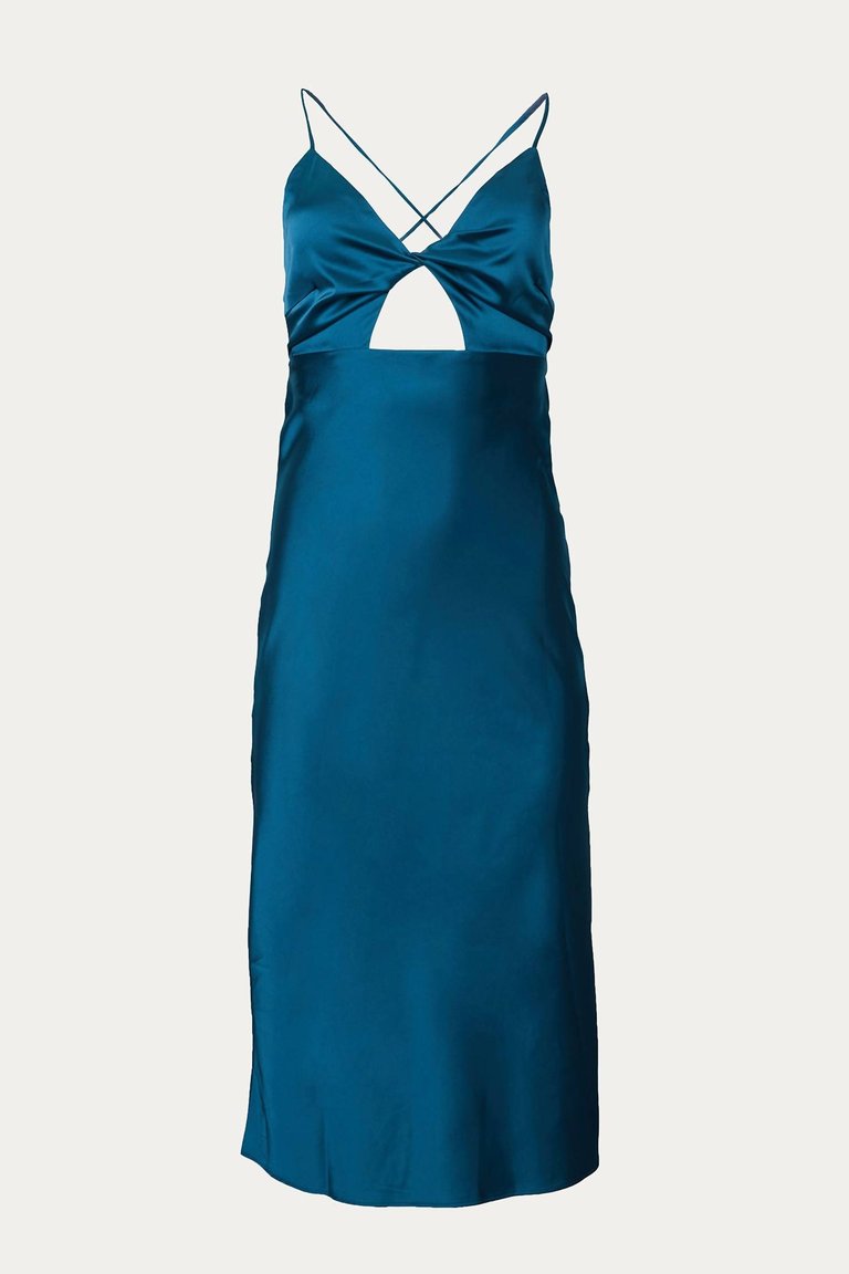 Open-Back Cutout Satin Midi Dress In Deep Sea - Deep Sea