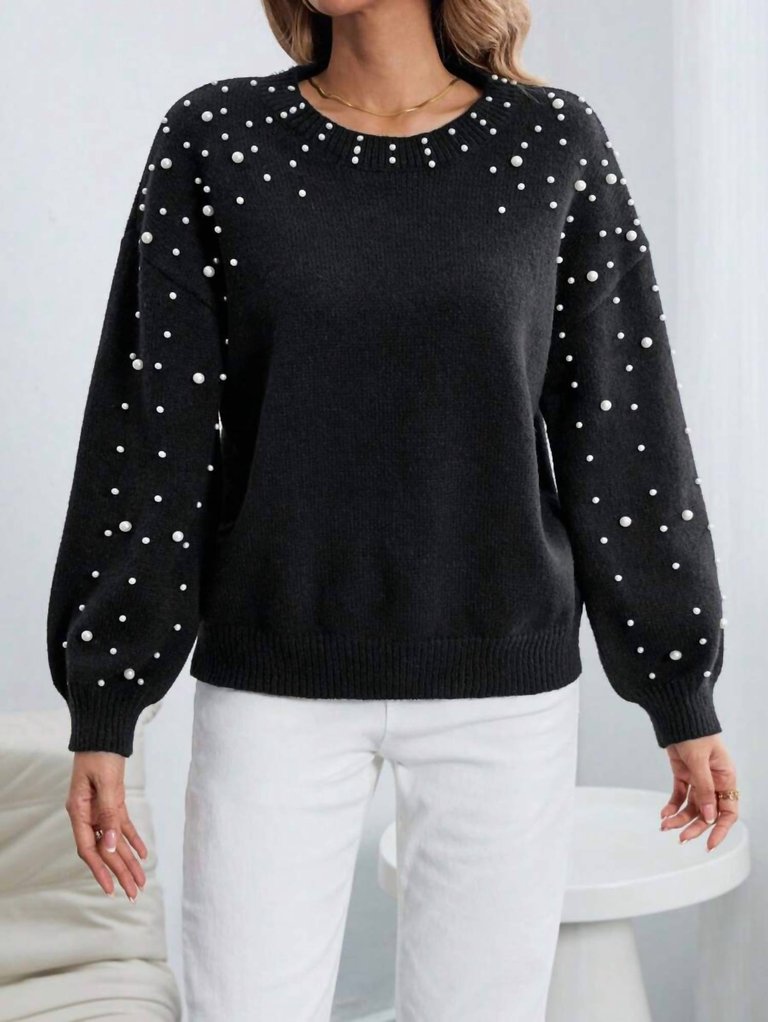 Pearl Puff Sweater In Black - Black