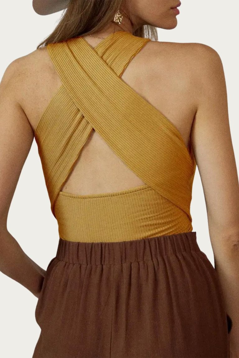 Ribbed Cutout Bodysuit In Mustard