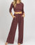 Stripe Ribbed Pant Set In Burgundy - Burgundy