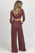 Stripe Ribbed Pant Set In Burgundy