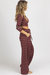 Stripe Ribbed Pant Set In Burgundy