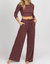 Stripe Ribbed Pant Set In Burgundy