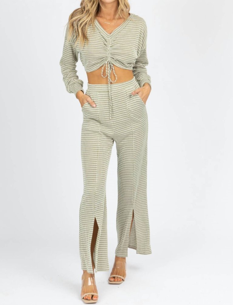 Tie Crop + Front Slit Pant Set In Olive - Olive