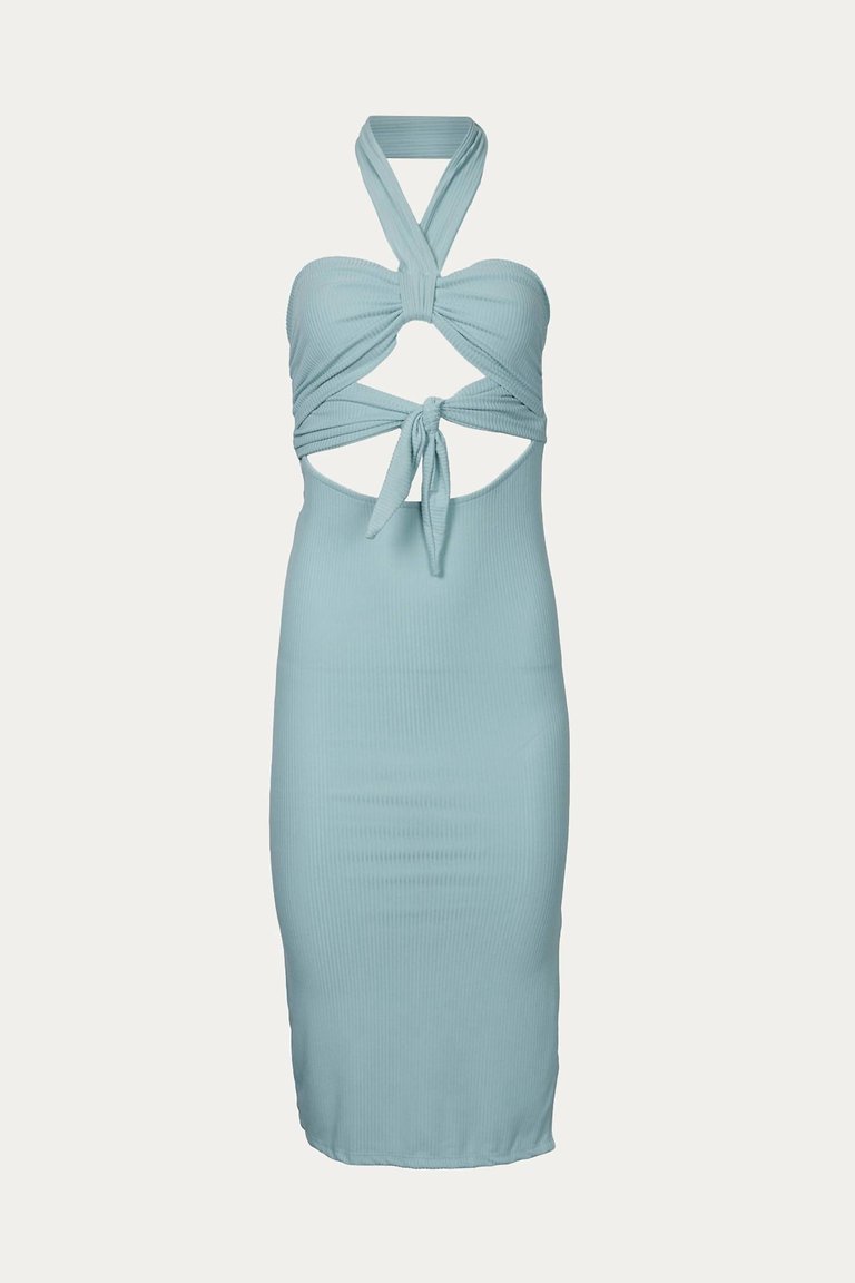 Tie Front Detail Rib Bodycon Dress In Sage - Sage