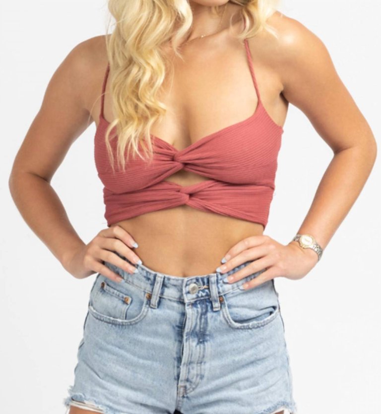 Twisted Tie Back Crop Top In Terracotta - Terracotta