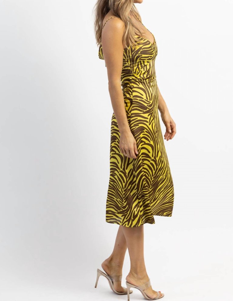 Zebra Satin Midi Dress In Lime + Brown