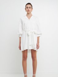 Belted Mini Shirt Dress - White