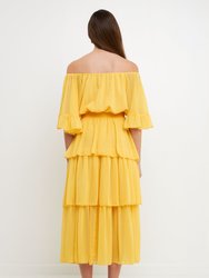 Chiffon Off the Shoulder Ruffle Tier Maxi Dress