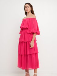 Chiffon Off the Shoulder Ruffle Tier Maxi Dress