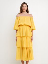 Chiffon Off the Shoulder Ruffle Tier Maxi Dress - Yellow