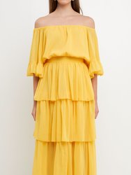 Chiffon Off the Shoulder Ruffle Tier Maxi Dress