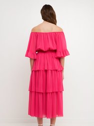 Chiffon Off the Shoulder Ruffle Tier Maxi Dress