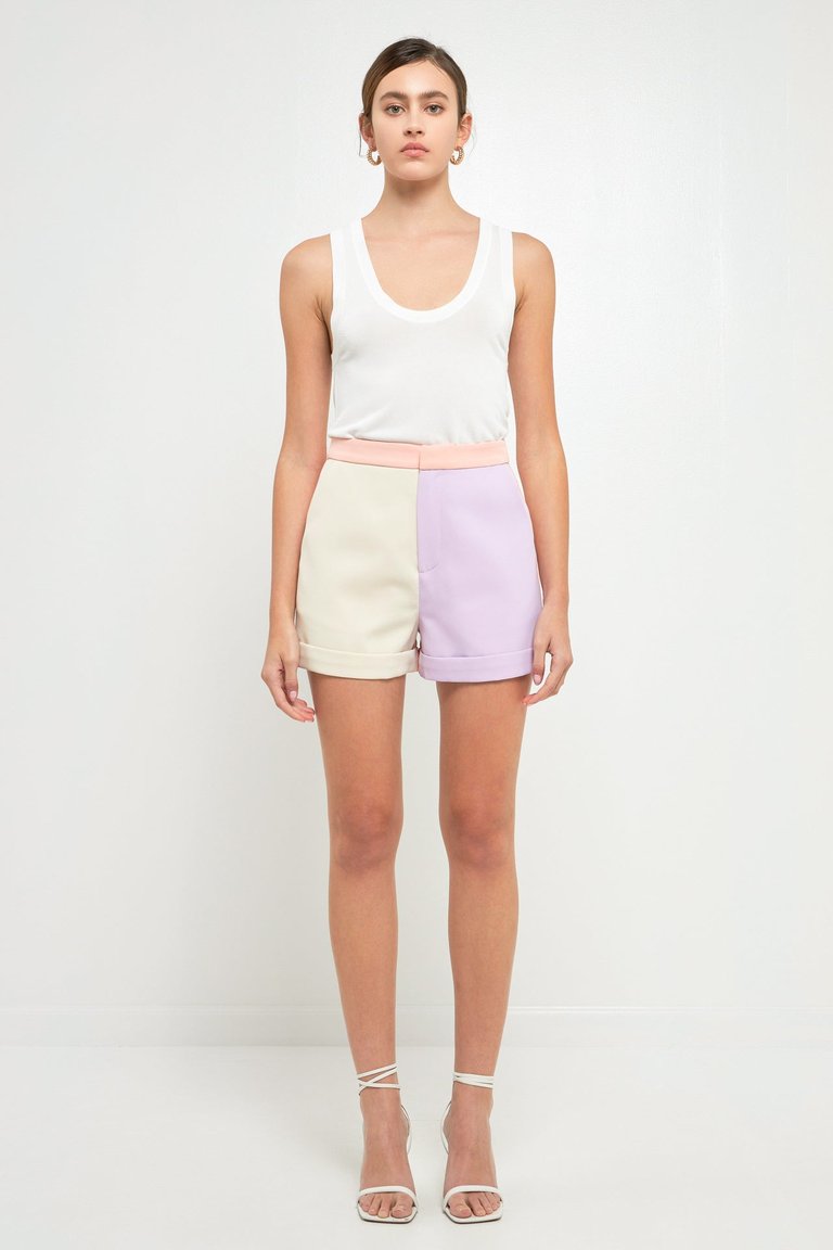 Color Block High-Waisted Shorts - Multi
