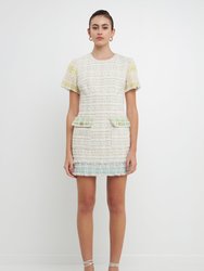 Color Block Tweed Mini Dress - Multi