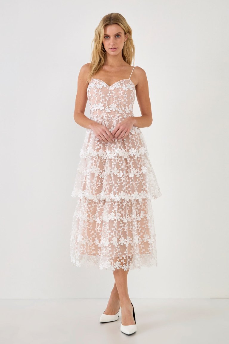 Crochet Layered Midi Dresss - White