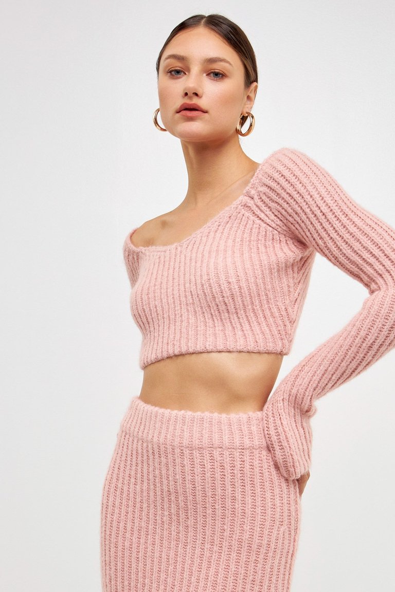 Cropped Knit Sweater - Mauve