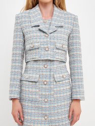 Cropped Tweed Blazer - Blue Multi