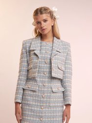 Cropped Tweed Blazer - Blue Multi