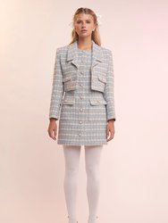 Cropped Tweed Blazer - Blue Multi - Blue Multi