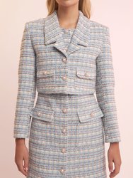 Cropped Tweed Blazer - Blue Multi