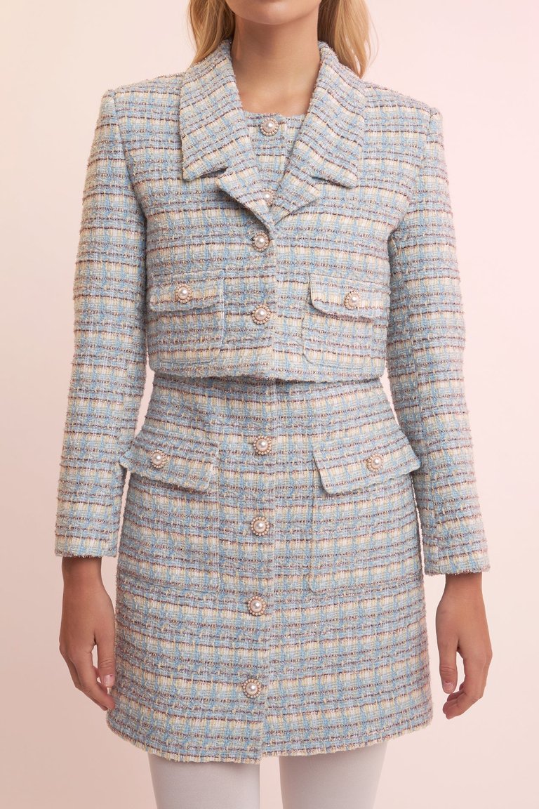 Cropped Tweed Blazer - Blue Multi