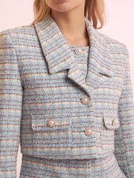 Cropped Tweed Blazer - Blue Multi