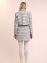 Cropped Tweed Blazer - Blue Multi