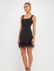 Feather Trim Mini Dress