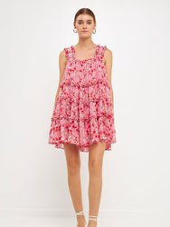 Floral Chiffon Flounce Mini Dress - Pink