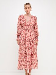 Floral Chiffon Wrapped Maxi Dress - Pink Multi