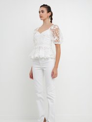 Floral Embroidered Lace Peplum Top