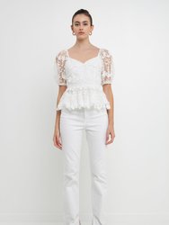 Floral Embroidered Lace Peplum Top