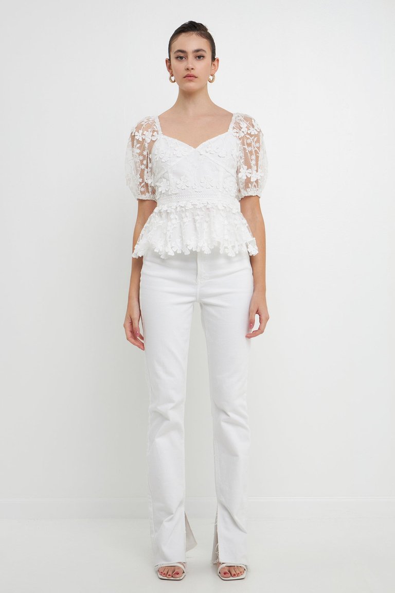 Floral Embroidered Lace Peplum Top