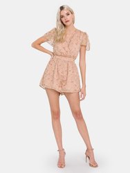 Flower Embroidered Ruffle Sleeve Romper