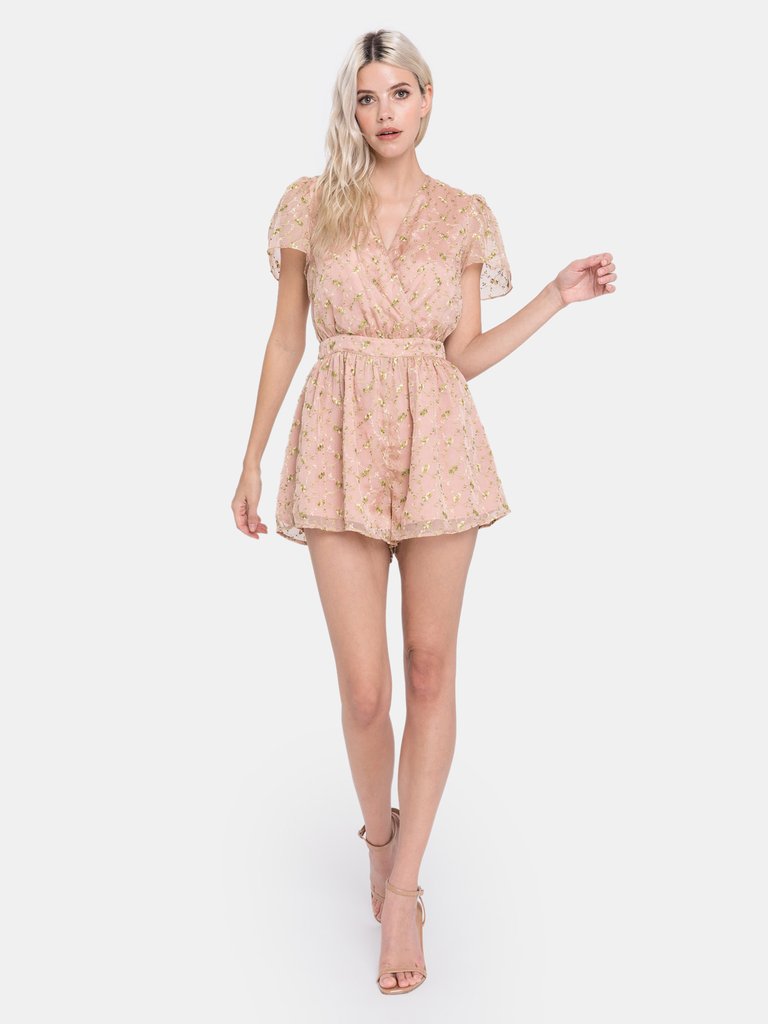 Flower Embroidered Ruffle Sleeve Romper