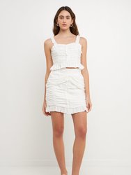 Front Ruffle Ruched Skirt - White