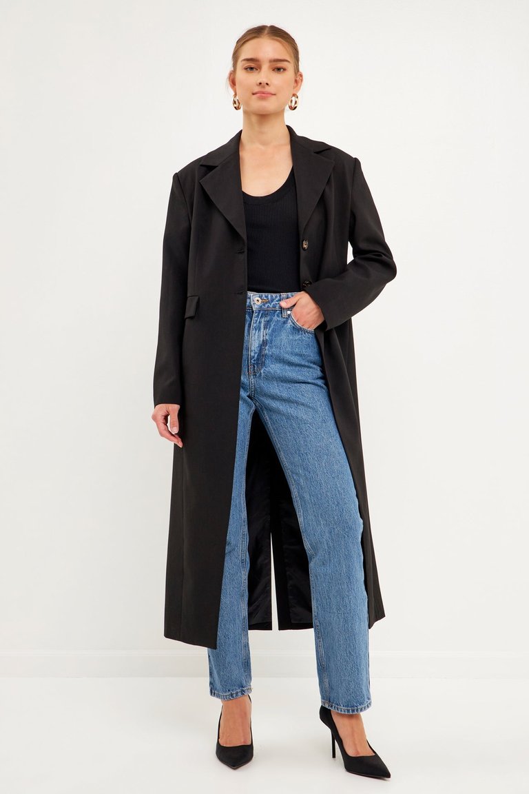 Front Slit Long Jacket - Black